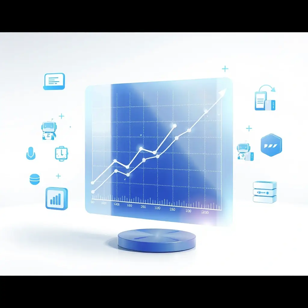 An image depicting a graph showing reduced operational costs and increased efficiency through AI automation, with a focus on data management and customer support.