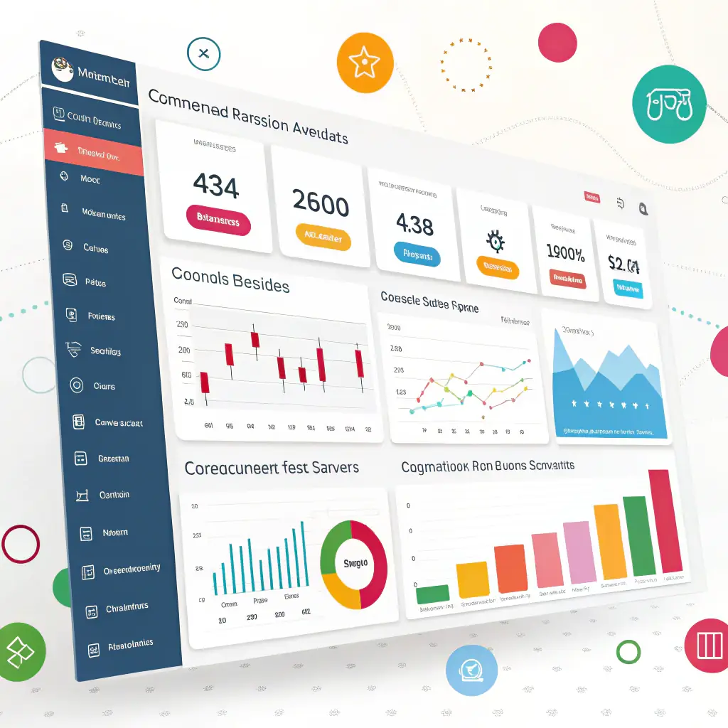 A dashboard displaying key performance indicators (KPIs) for Amazon Posts, including impressions, engagement rate, and sales, with charts and graphs illustrating performance trends. The Omegacube logo is subtly placed in the corner.