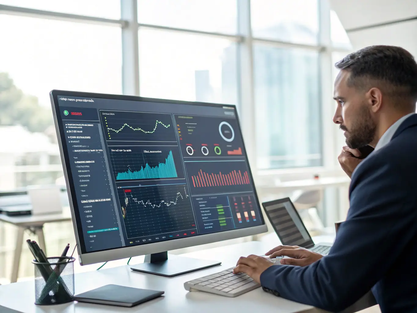 A high-quality image of a trading dashboard or security system, illustrating security and professionalism.