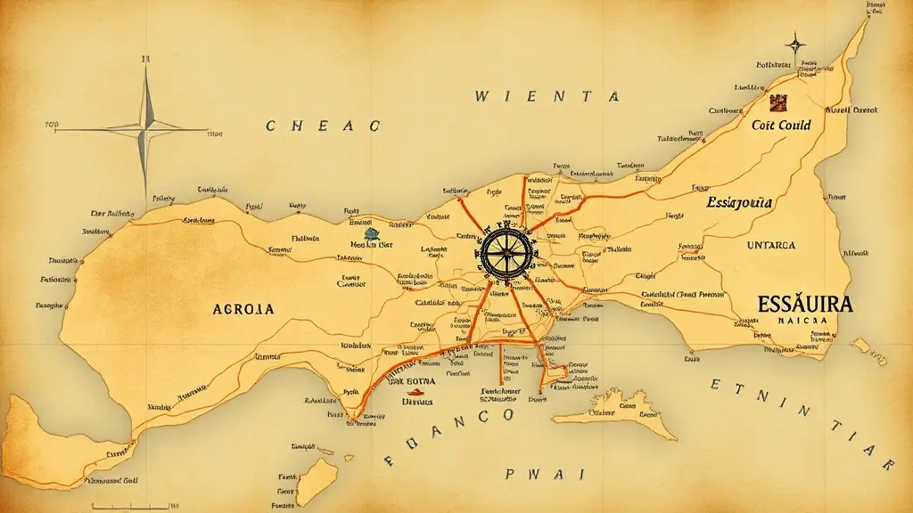 A historical map of Essaouira, showing its strategic importance as a trading port.