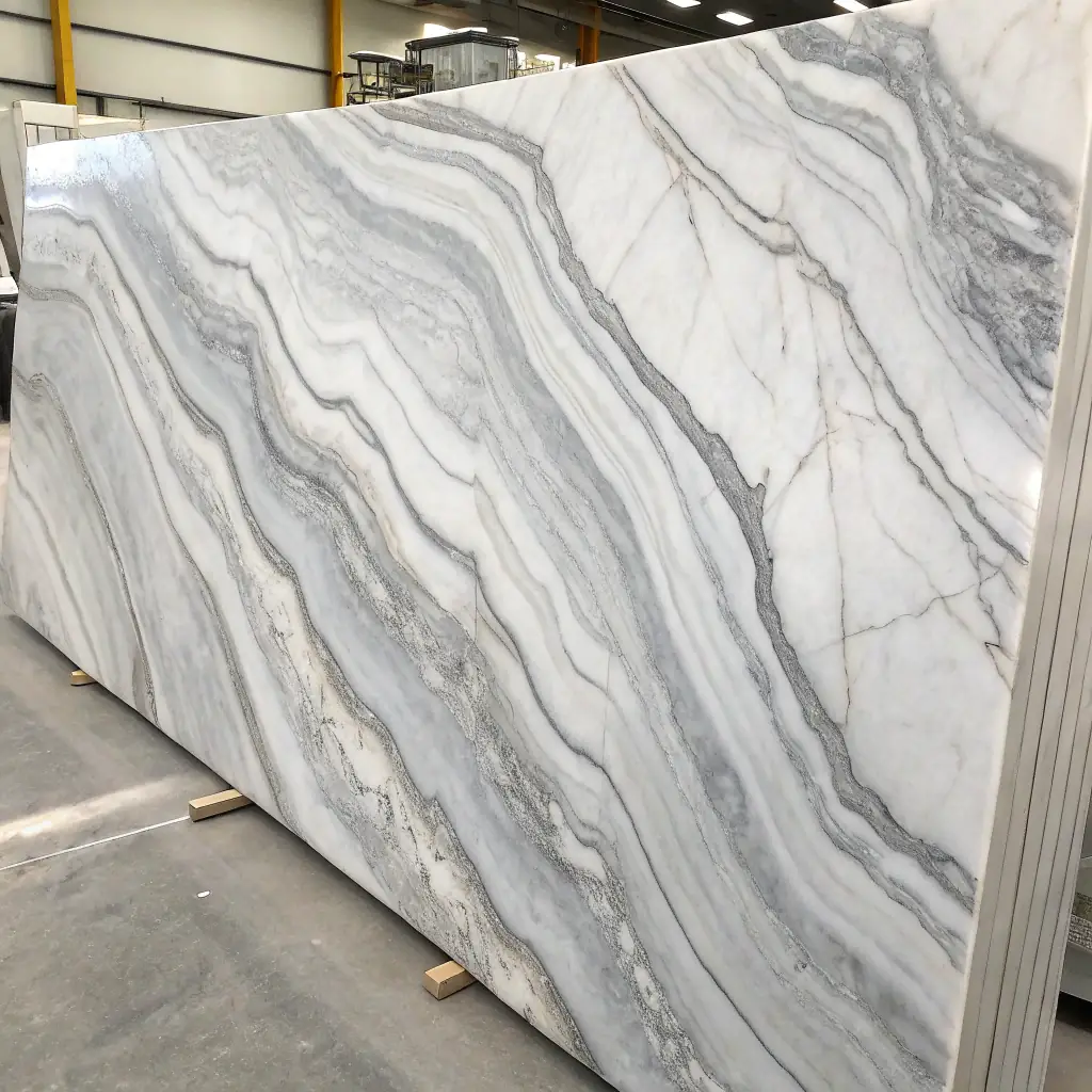 A slab of polished granite with intricate patterns and textures, showcasing its raw power and natural beauty.