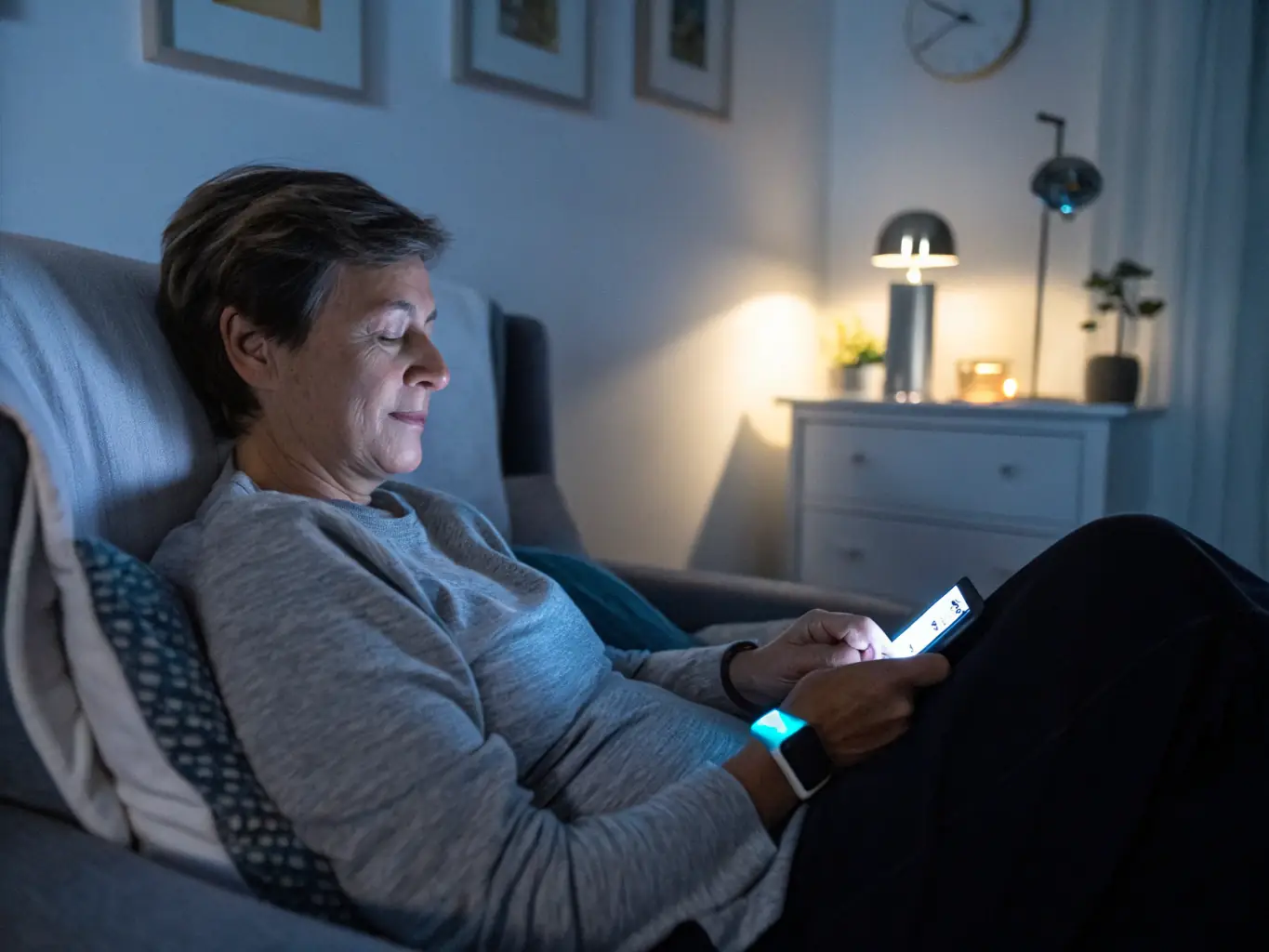 A caregiver wearing Google Glass uses KeyBoardless CRM to monitor a patient's health metrics in real-time, showcasing the hands-free capabilities and seamless integration with wearable technology for NDIS providers.