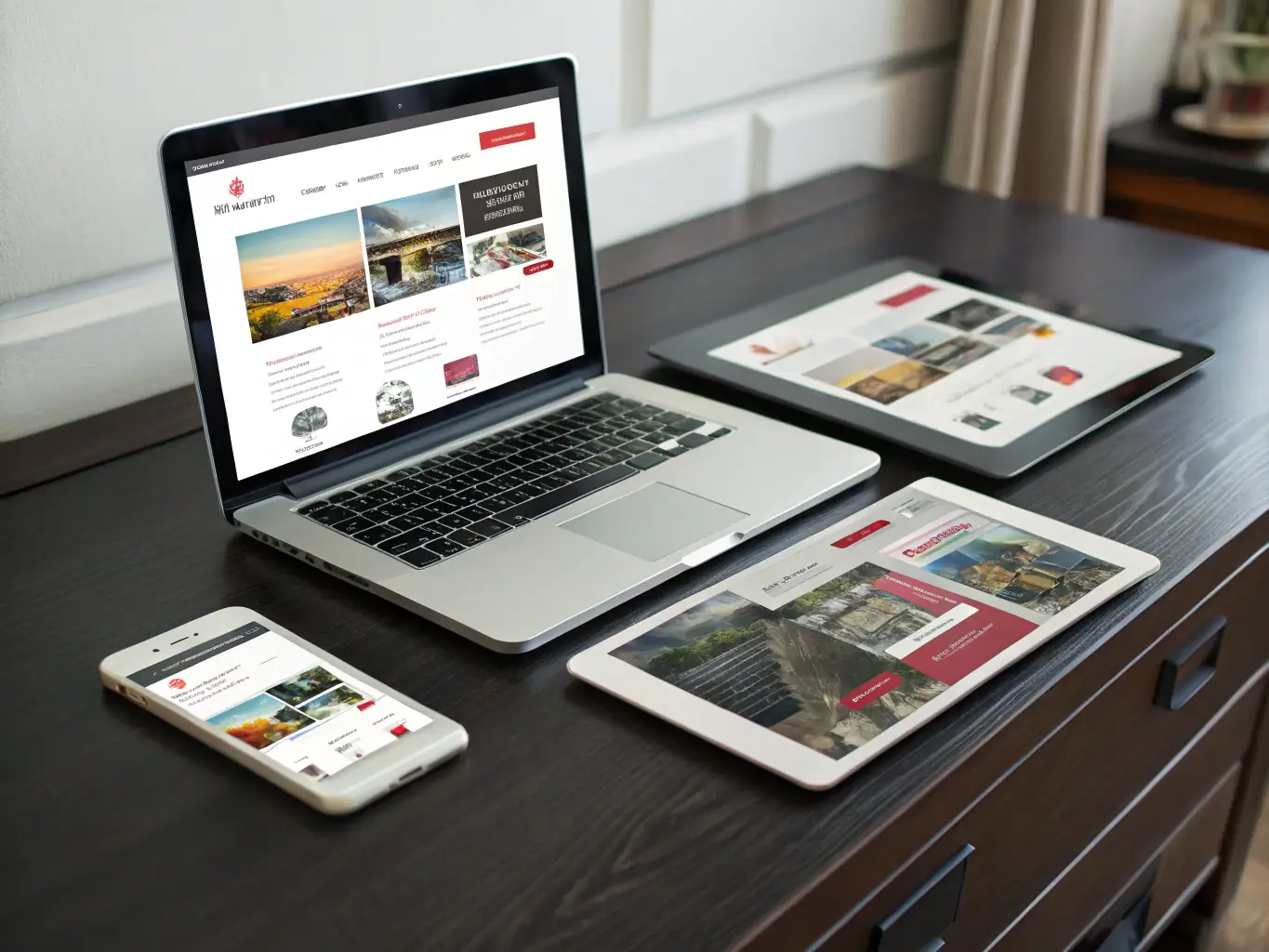 A high-resolution image showcasing a modern, responsive website design on multiple devices (desktop, tablet, and smartphone), highlighting clean lines, intuitive navigation, and a visually appealing layout, representing Web Scalers' web design service.