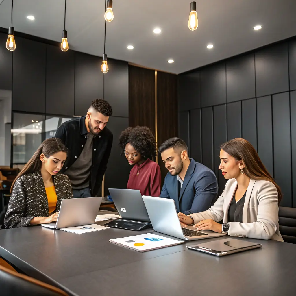 A diverse group of people in Texas, representing different regions, interacting with digital devices, showcasing the broad appeal of digital products.