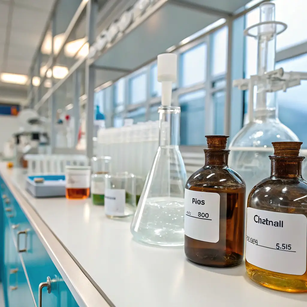 A close-up shot of chemical analysis equipment in a modern laboratory, with a focus on precision and accuracy. The image should convey a sense of scientific rigor and reliability.