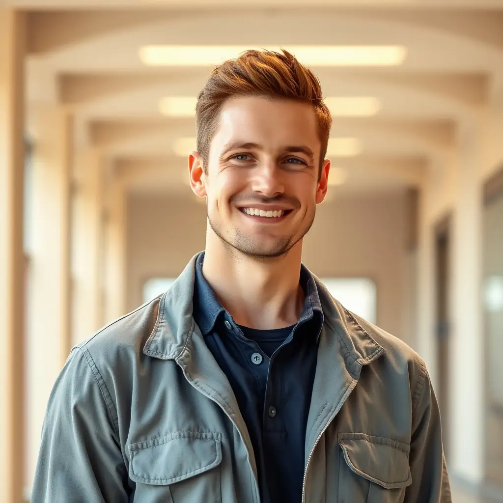 Marcus is a tall, athletic man with a shaved head and a neatly trimmed beard. He has kind eyes and a confident posture, wearing a smart casual blazer.