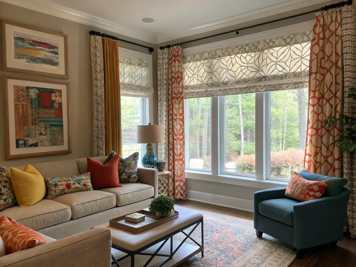 A custom-made curtain and blind design with high-quality fabrics.