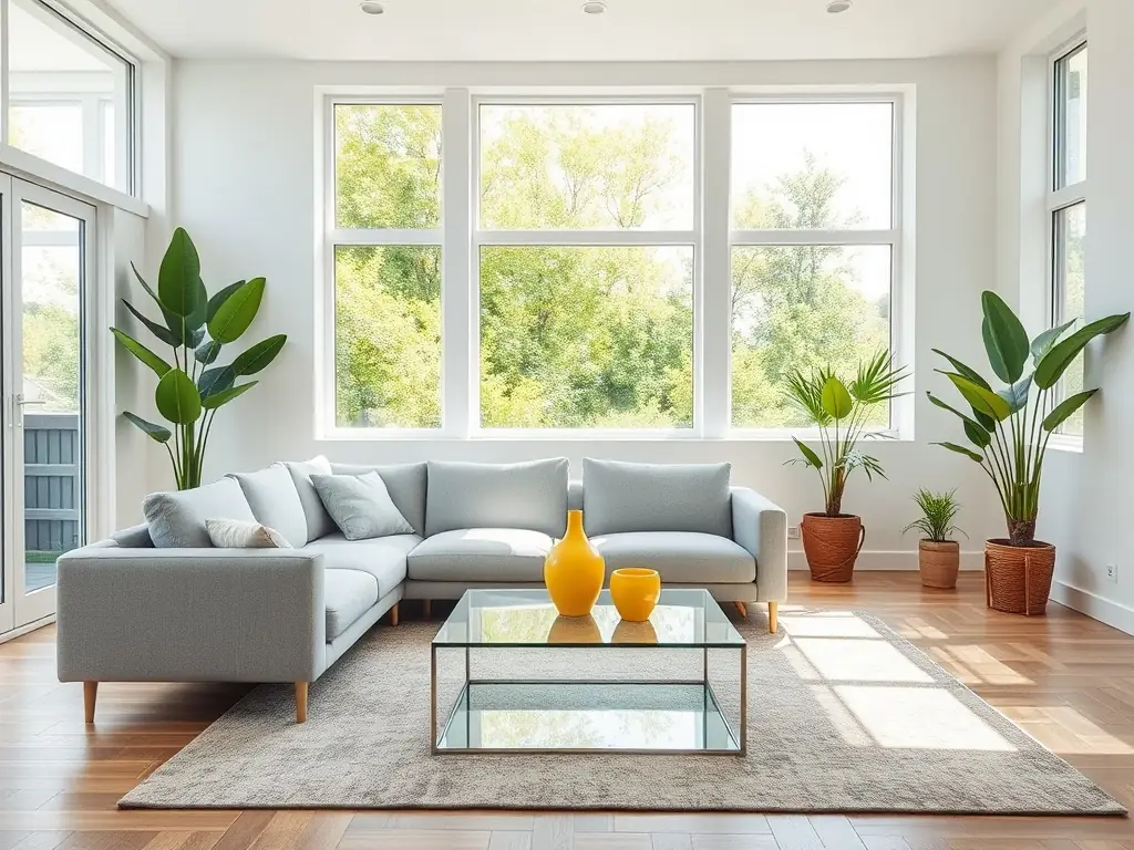 A stylish furniture design with a modern sofa and coffee table.