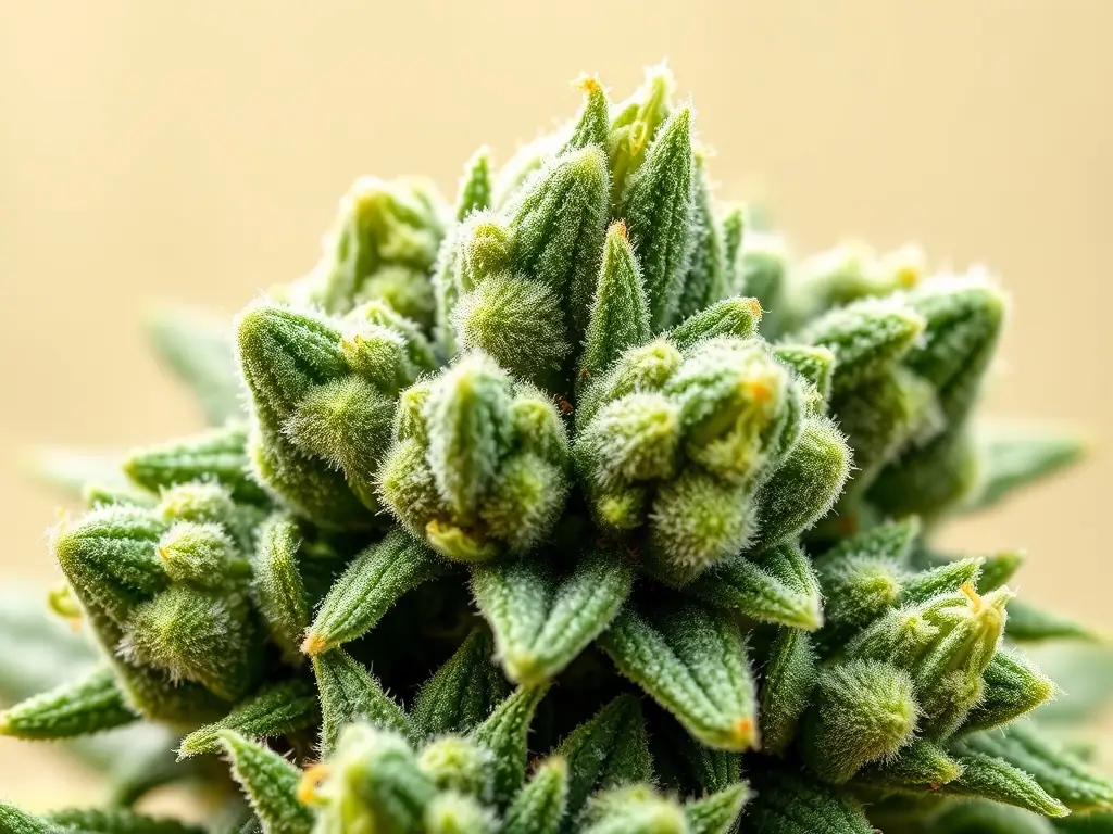 A close-up shot of Cherry Diesel cannabis buds, showcasing their frosty trichomes, medium density, bright orange hairs, slight reddish tones, and sticky resin texture.