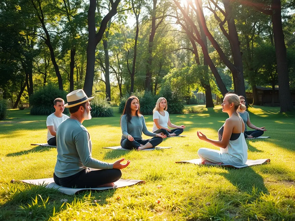 A serene image of a spiritual site in Oahu, Hawaii, with people meditating and connecting with nature.