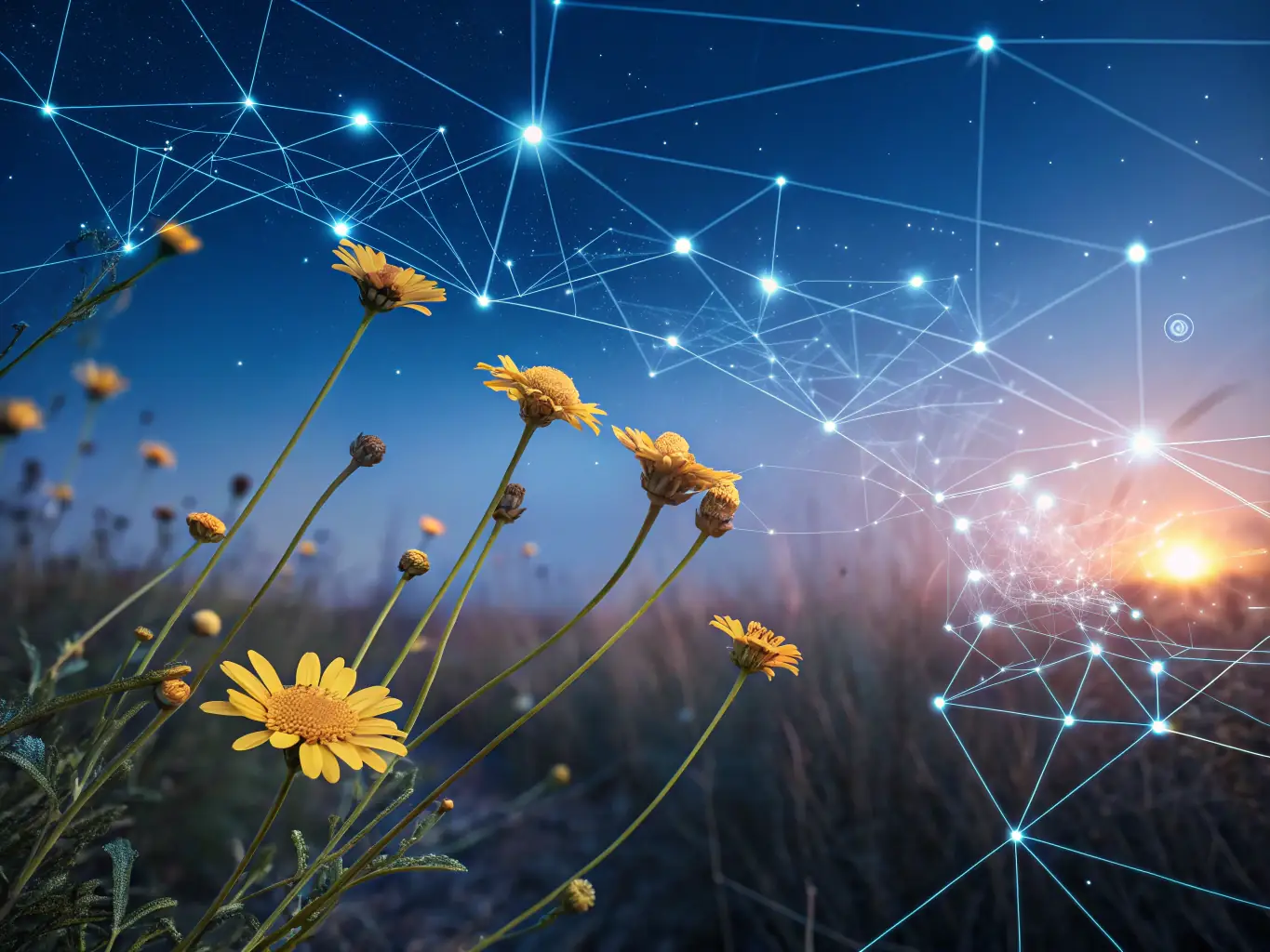 A stylized image showing interconnected nodes representing an AI-powered system being built, with lines of code and data flowing between them, symbolizing the creation of a custom solution.