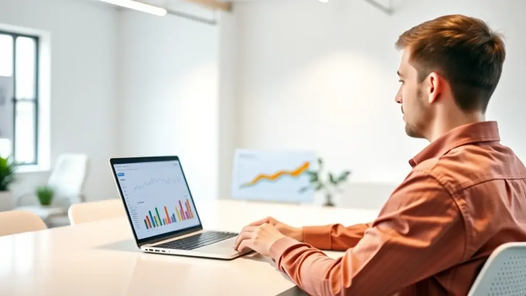 A consultant reviewing marketing analytics dashboards and reports, highlighting key insights and areas for improvement, in the context of a pre-call audit for a healing organization.