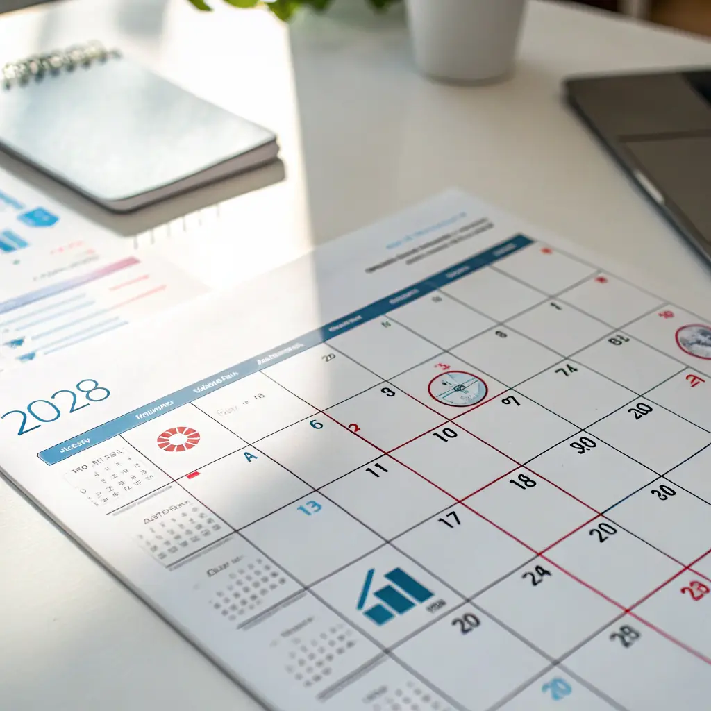 A close-up shot of a calendar with the number '1' circled in red, symbolizing on-time rent payments. The calendar should appear modern and professional, conveying reliability and punctuality.