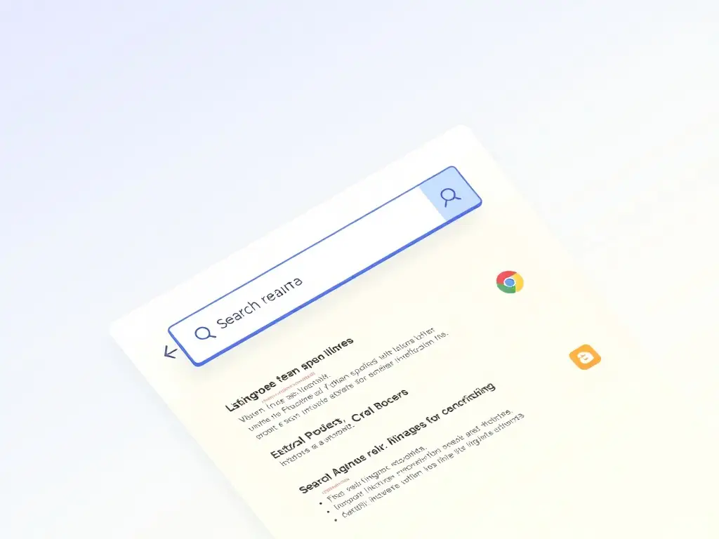 Illustration of a search engine results page with highlighted keywords and rankings, symbolizing SEO success.