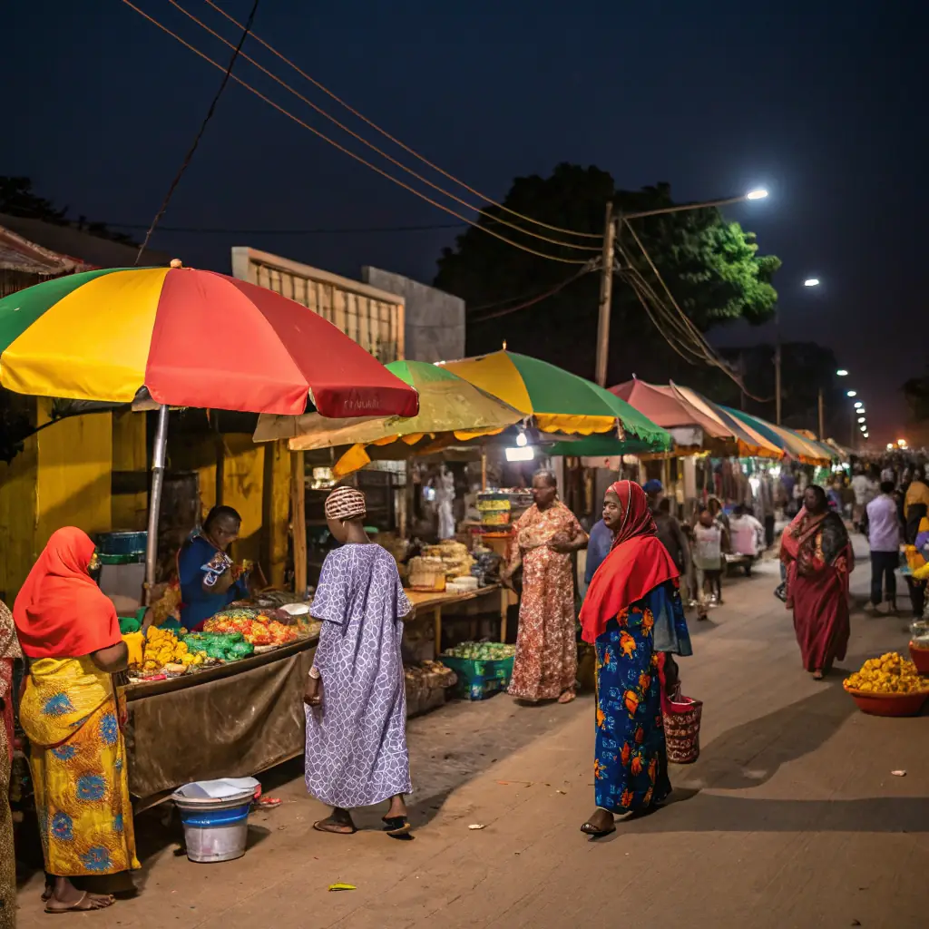 A professional, modern photo of diverse Nigerian business owners and shoppers interacting in a bright, welcoming environment, with subtle green, blue, and gold accents, representing trust and innovation. This image will be used as the main visual in the hero section of a business discovery platform.