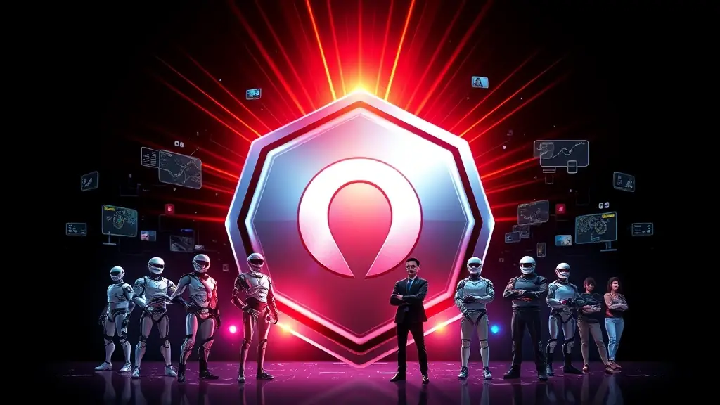 A dynamic image depicting a fusion of human creativity (represented by diverse individuals from the Omegacube team) and AI elements (stylized representations of Gemini's neural network, an R2-D2-like AI symbol, and abstract data streams). All these elements are working together under an "AI-Powered Innovation" theme. A futuristic DeLorean is subtly integrated, perhaps as a symbol of forward-thinking technology, and a vibrant scene from a Texas State Park (like Palo Duro Canyon's unique rock formations) is part of the creative output displayed on screens, emphasizing the blend of technology, human expertise, and diverse applications.
