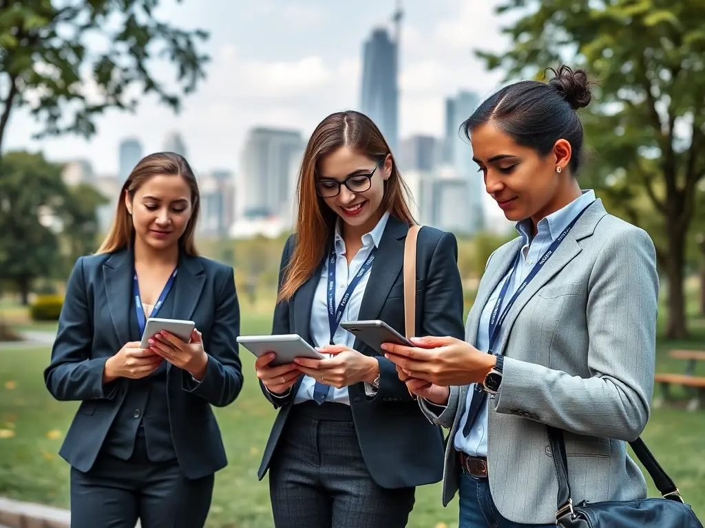 A care team collaborating on a mobile tablet, showcasing real-time updates and location-based check-ins. The scene emphasizes the mobility and accessibility of the CRM on any device, ensuring seamless communication and coordination.