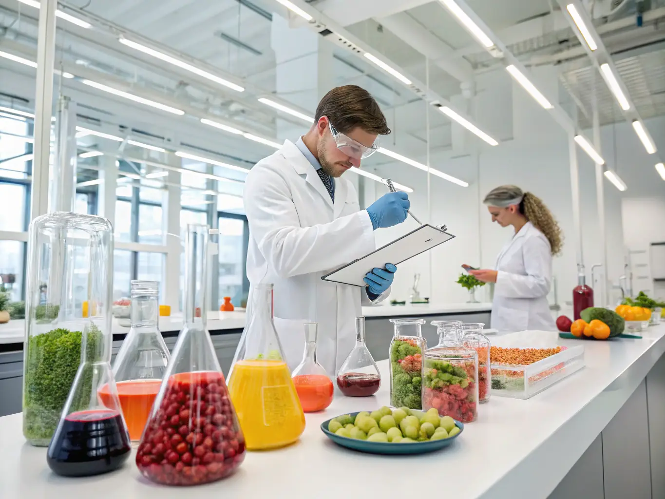 Scientists collaborating on studies of Klotho protein and functional foods, working in a modern laboratory setting.