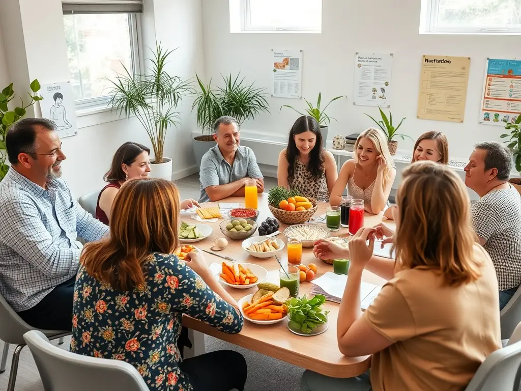 Adults attending a nutrition and longevity workshop, led by real experts in the field, focusing on practical health strategies.