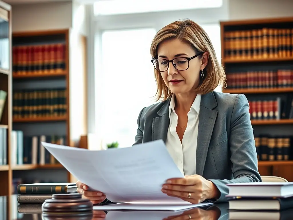 A lawyer reviewing documents in a brightly lit office, symbolizing thorough case assessment.