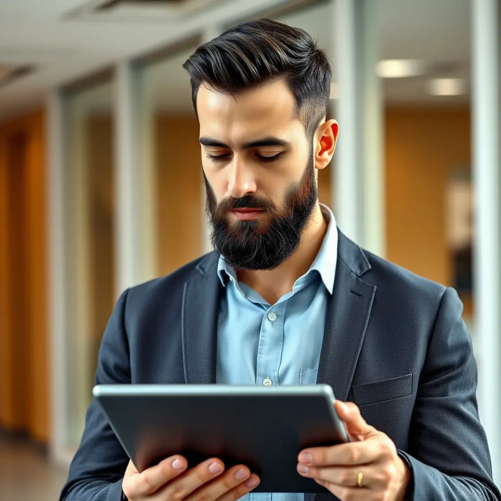 Kenji is a man with black hair and a thoughtful expression, wearing a casual shirt and holding a tablet.