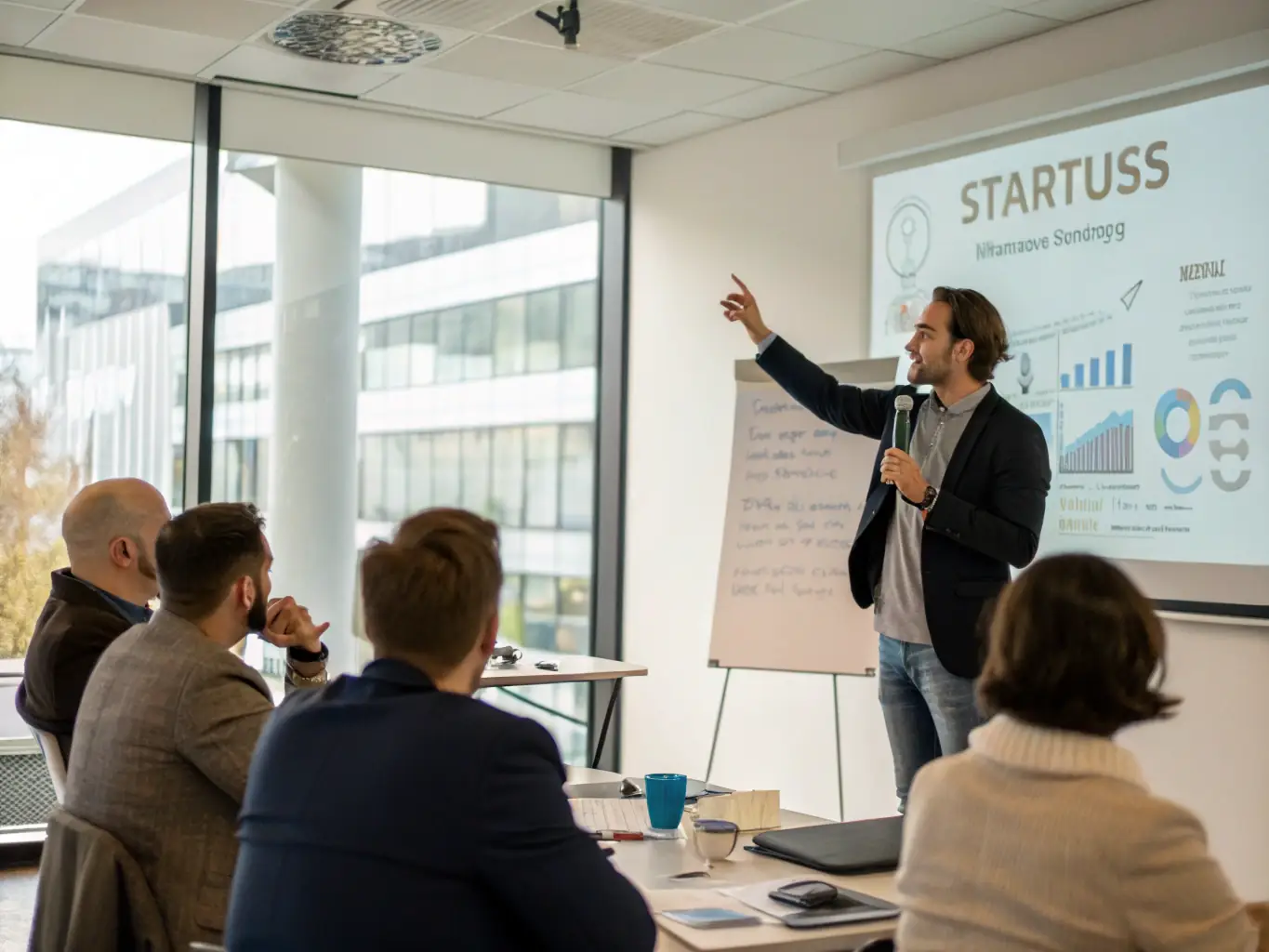 An image showcasing a successful African startup founder pitching their idea to investors, representing the fundraising support and capital resource sharing models provided by The Startup Evangelist.