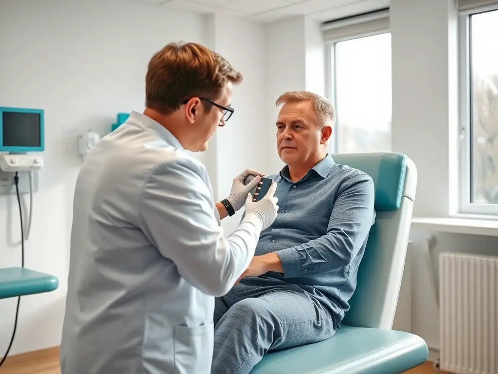 A physiotherapist applying shockwave therapy to a patient's shoulder. The patient appears relaxed and comfortable.
