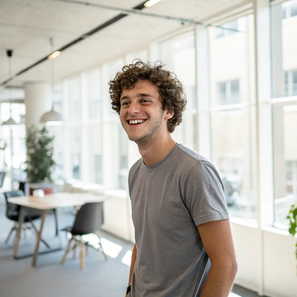 Charlie has a youthful appearance, with curly brown hair and a penchant for wearing casual attire.