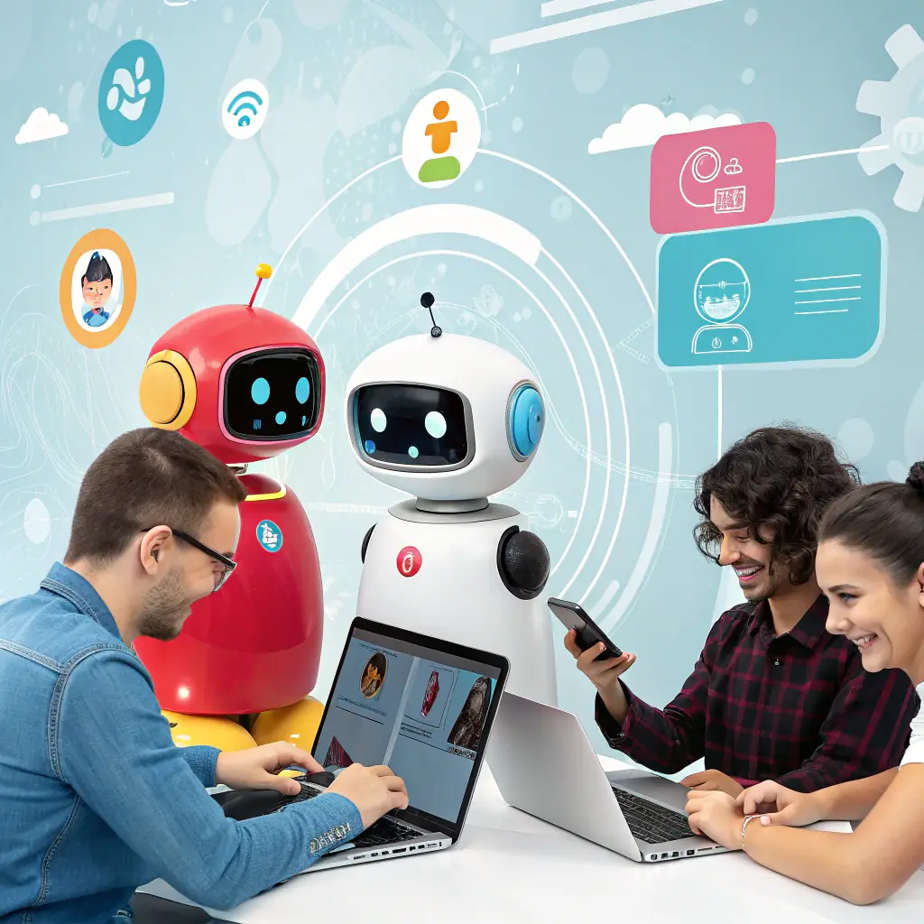 A diverse group of AI avatars giving testimonials for various digital products, showcasing a modern and professional aesthetic.