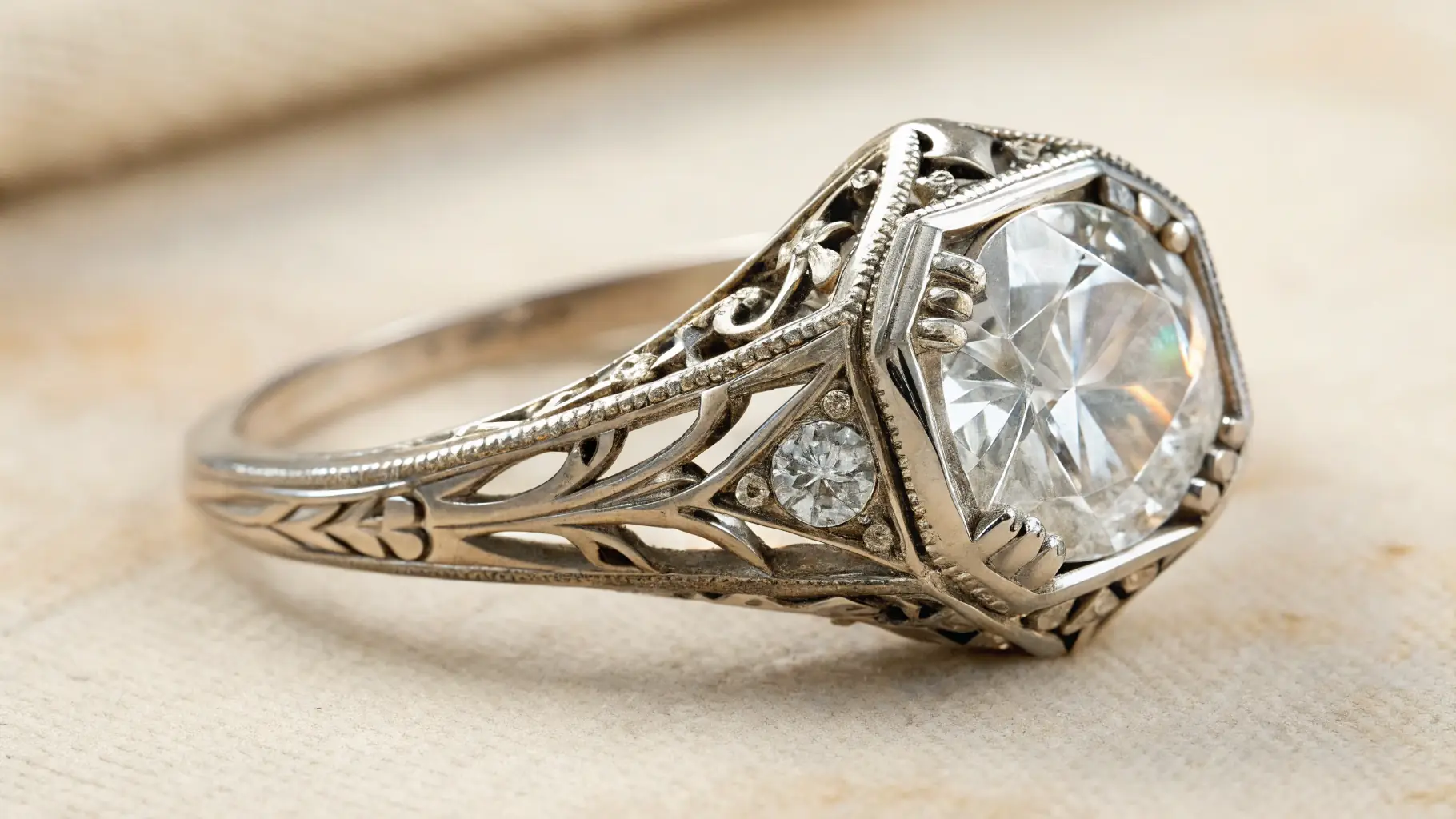 a high-resolution image of a beautifully crafted jewelry piece displayed on a minimalistic background, emphasizing craftsmanship and elegance, suitable for the portfolio showcase on a creative brand website