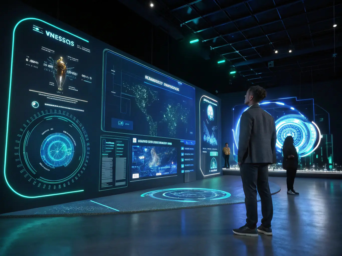 A bold, high-performance visual of a futuristic AI interface with dark theme, reflecting the brand's innovative and powerful identity