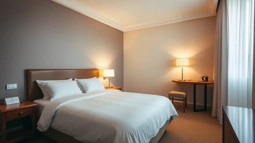A cozy, well-furnished hotel room with a welcoming ambiance, highlighting the comfort and luxury offered by Lermonteno.
