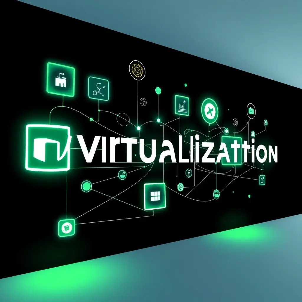 A visual representation of network virtualization, showing the abstraction and management of network resources in a virtualized environment.