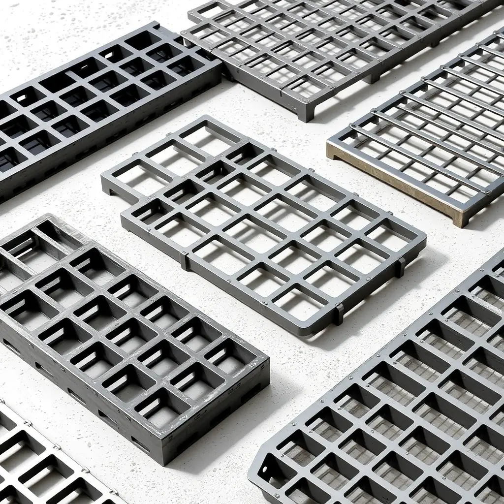 A close-up shot of a sturdy, galvanized steel cat walk grating, showcasing its robust construction and anti-slip surface. The grating is installed in an industrial setting, with workers safely traversing the elevated platform.