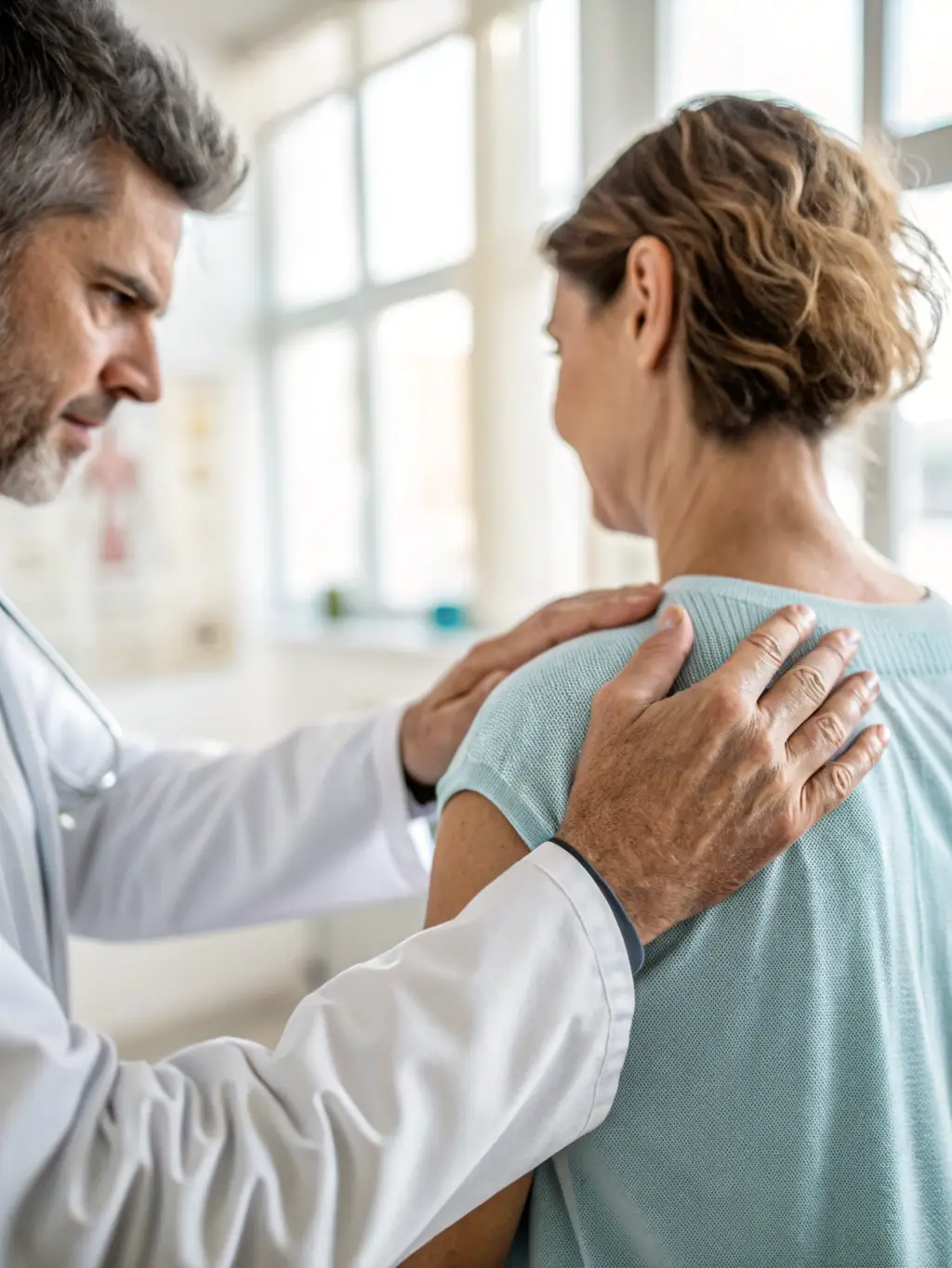 An image of a hand undergoing a carpal tunnel assessment, with a physiotherapist demonstrating a specific diagnostic test.