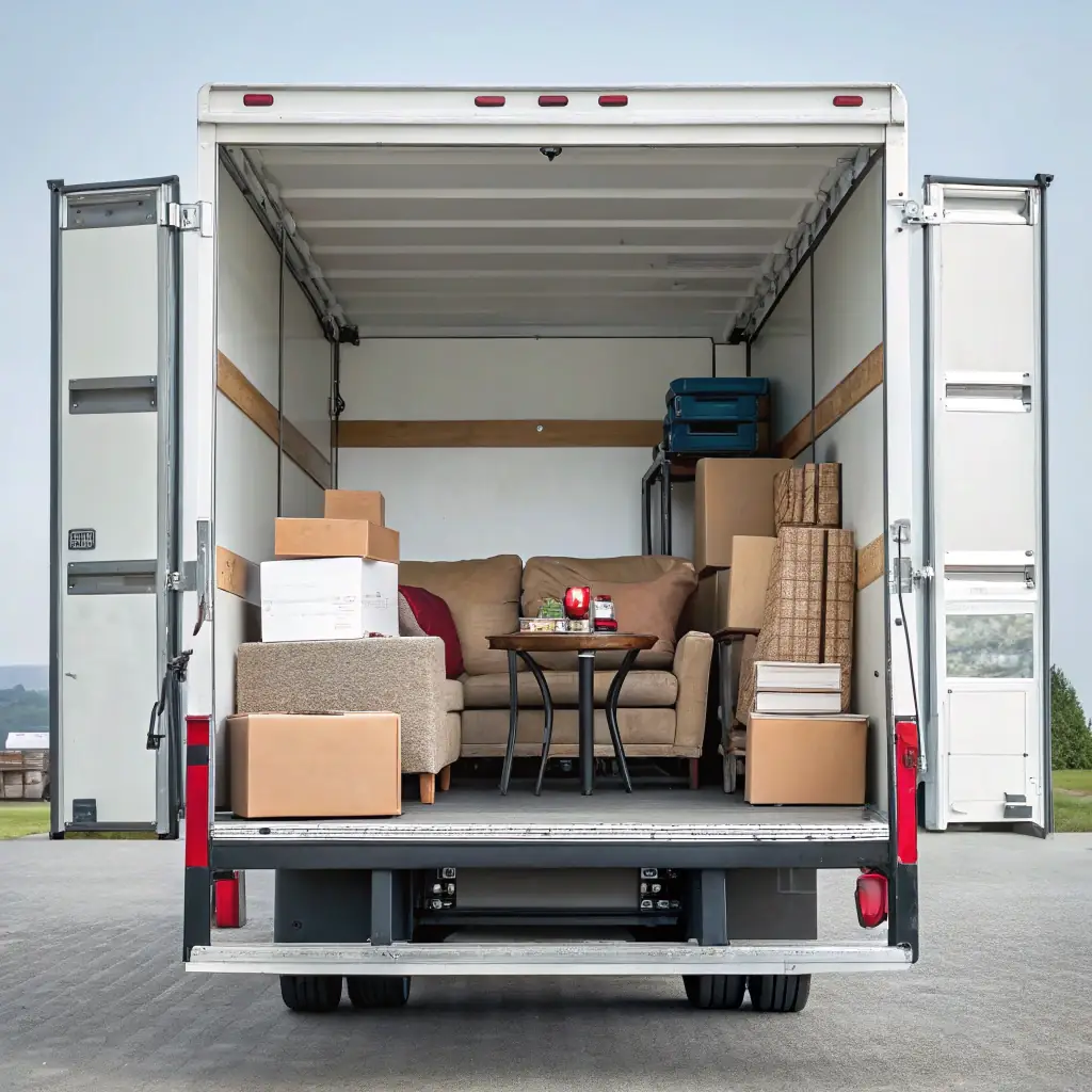 A truck transporting fragile items like glassware and artwork, representing specialized handling.