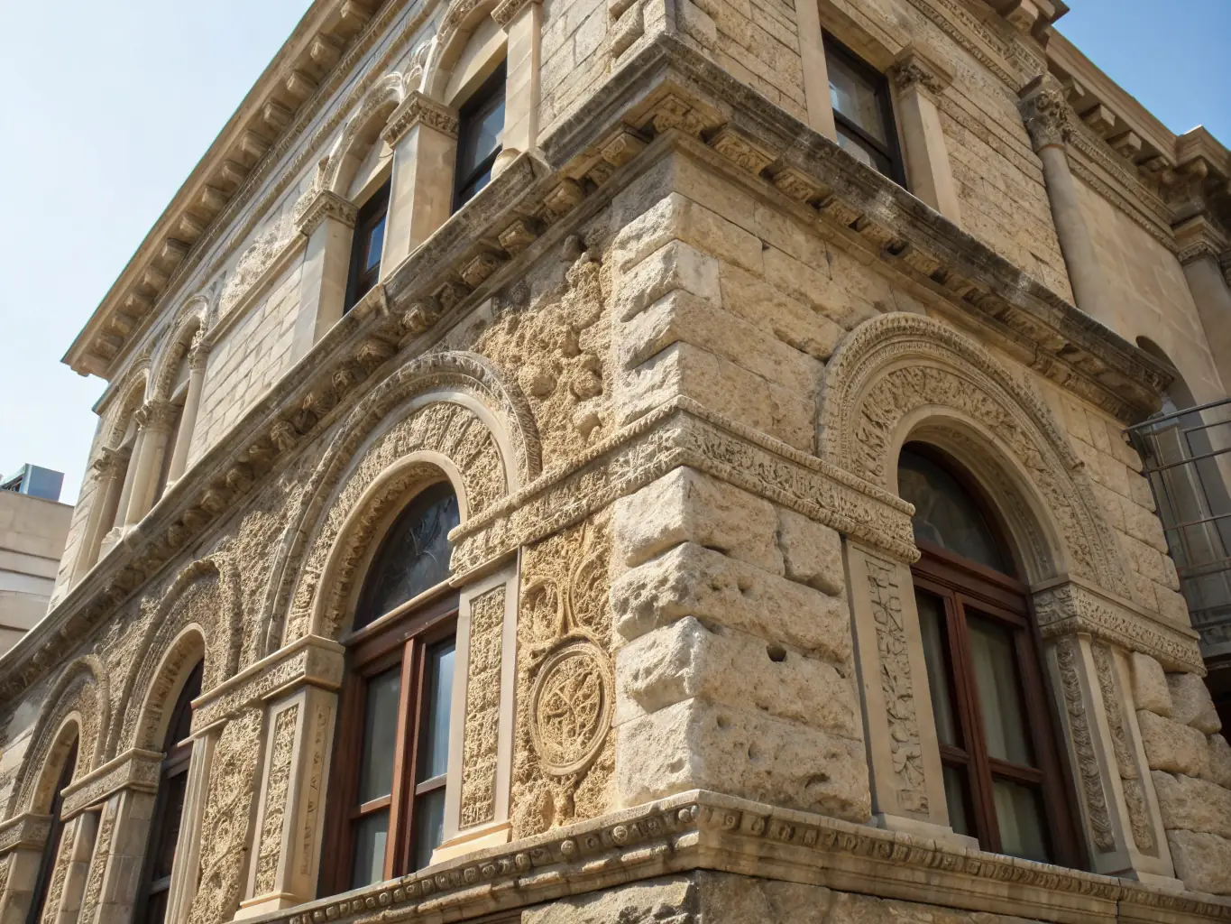 An elegant image of a renovated historic building with modern interiors, emphasizing quality and craftsmanship.