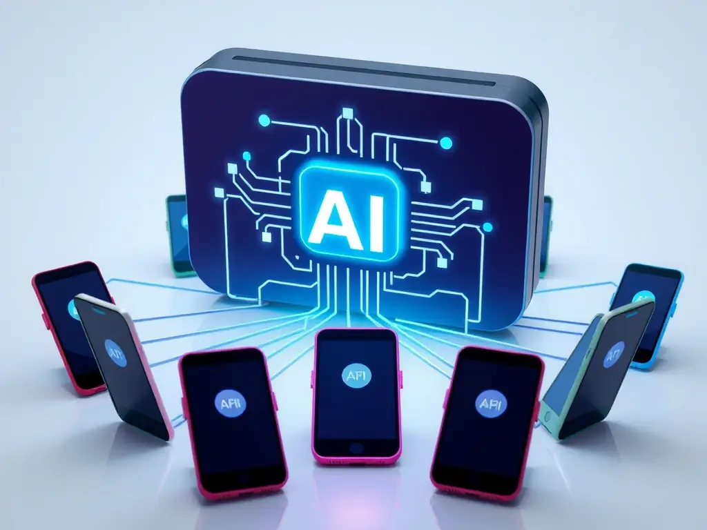 A digital illustration depicting multiple phone icons converging into a central AI processing unit, symbolizing the system's ability to handle numerous calls simultaneously.