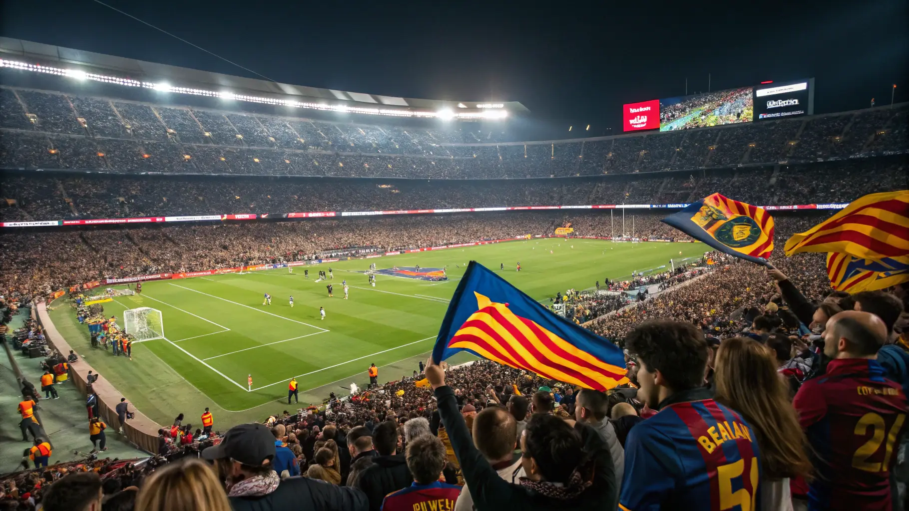 Una imagen vibrante de un estadio de fútbol en España durante un evento deportivo en junio 2025, capturando la emoción y la pasión del deporte español.