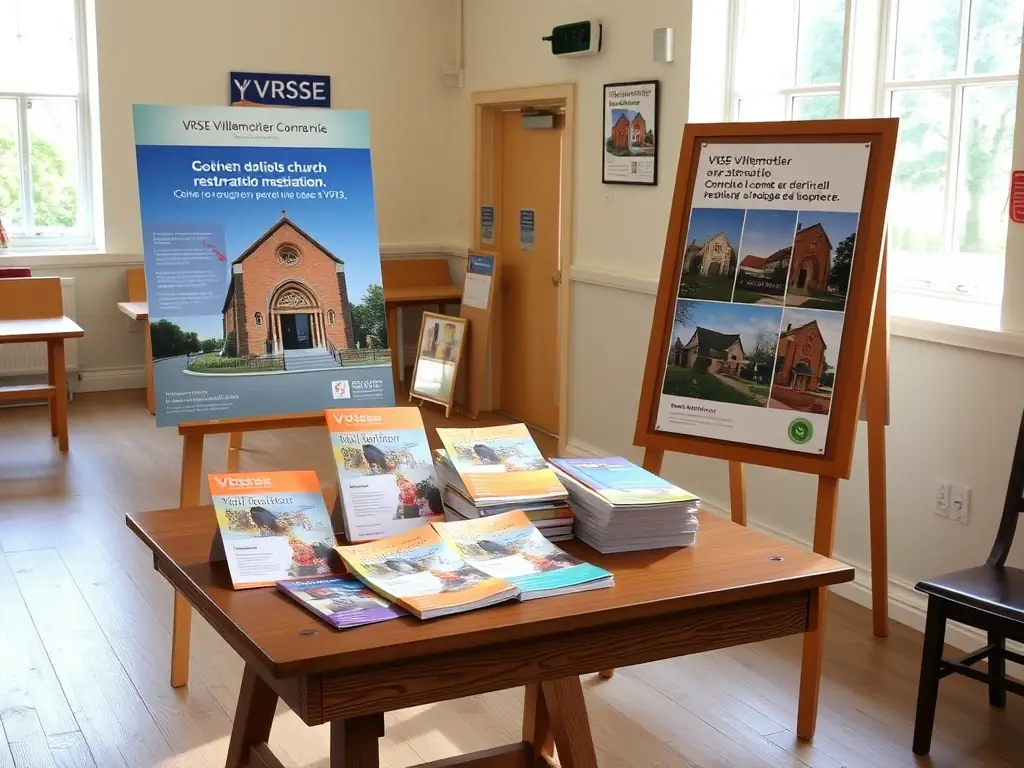 A collage of images showcasing the Saint-Hilaire Church restoration, community events, and historical artifacts.