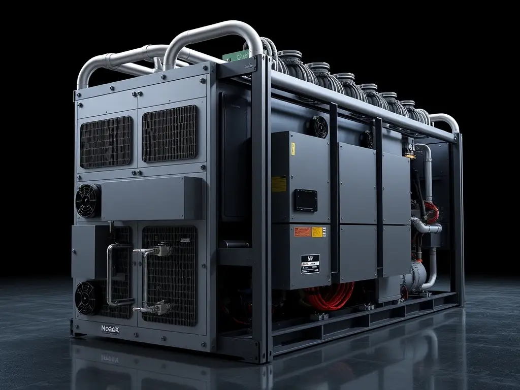 A high-resolution image of the NoahX-1500/2752 liquid-cooled energy storage system, showcasing its modular design and industrial scale.