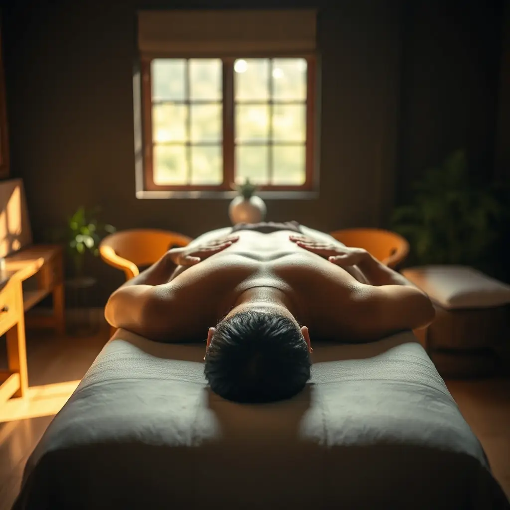 A serene image of a person receiving a relaxing massage in their home, with soft lighting and calming ambiance, showcasing the comfort and convenience of Home Massage Dubai's services.