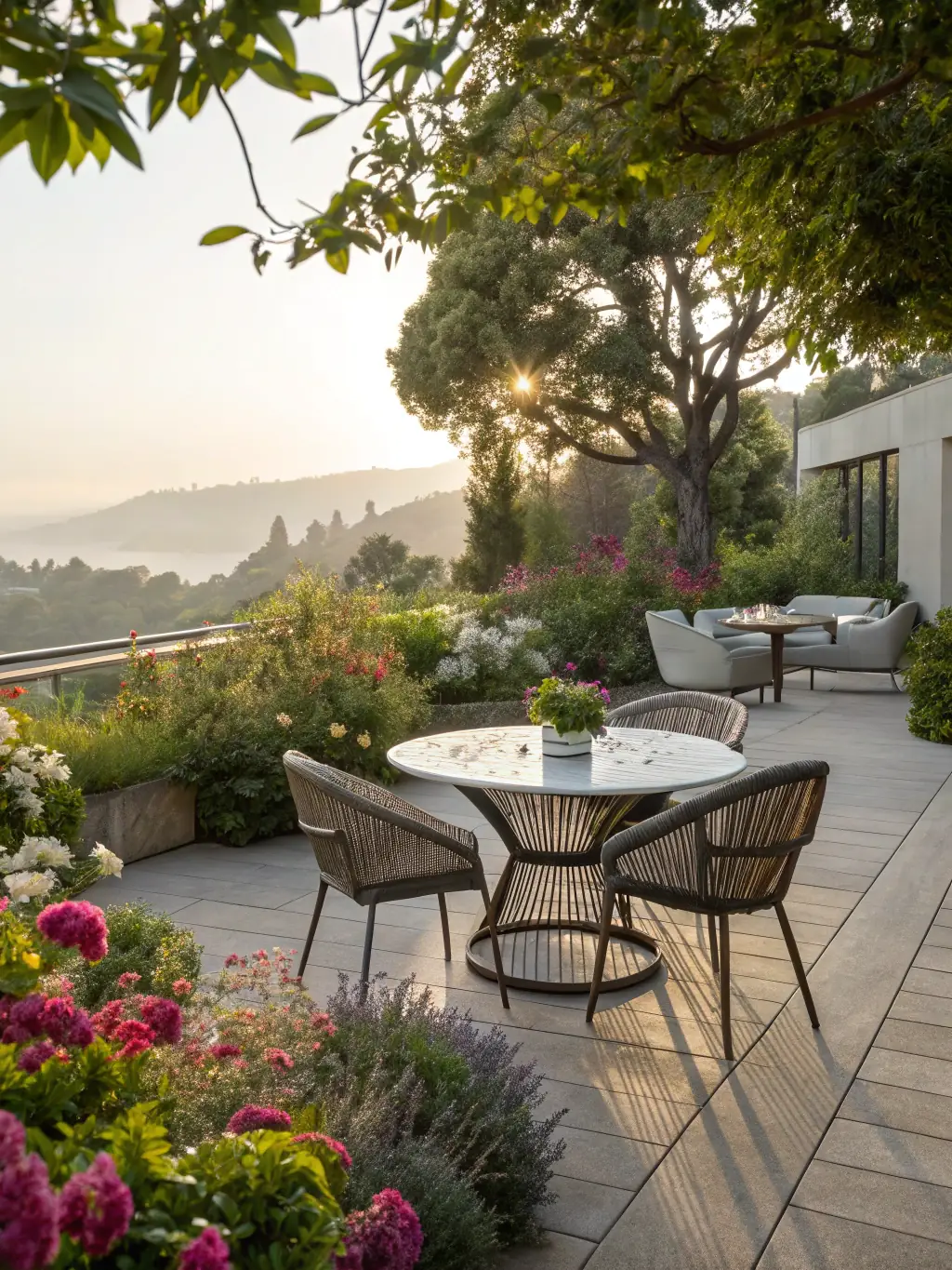 A clean and tidy patio after Vertuose's cleaning service, showcasing the company's attention to detail, taken on a sunny day.