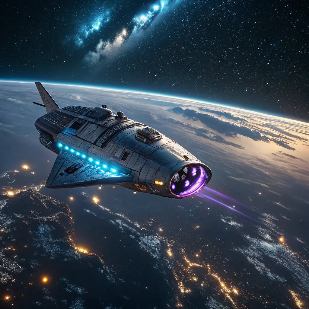 A digital illustration depicting a sleek, modern spaceship approaching a colossal airship emblazoned with the name "Hindenburg" in a futuristic cityscape. The spaceship represents innovation, while the airship symbolizes outdated technology and potential disaster.