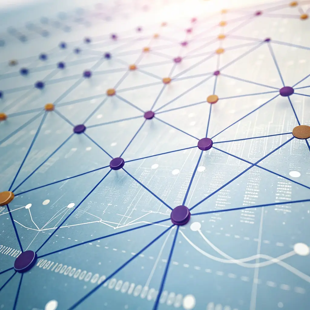 An abstract image representing a network of interconnected nodes, symbolizing data flow and intelligent decision-making in global sourcing for a beverage distribution platform.
