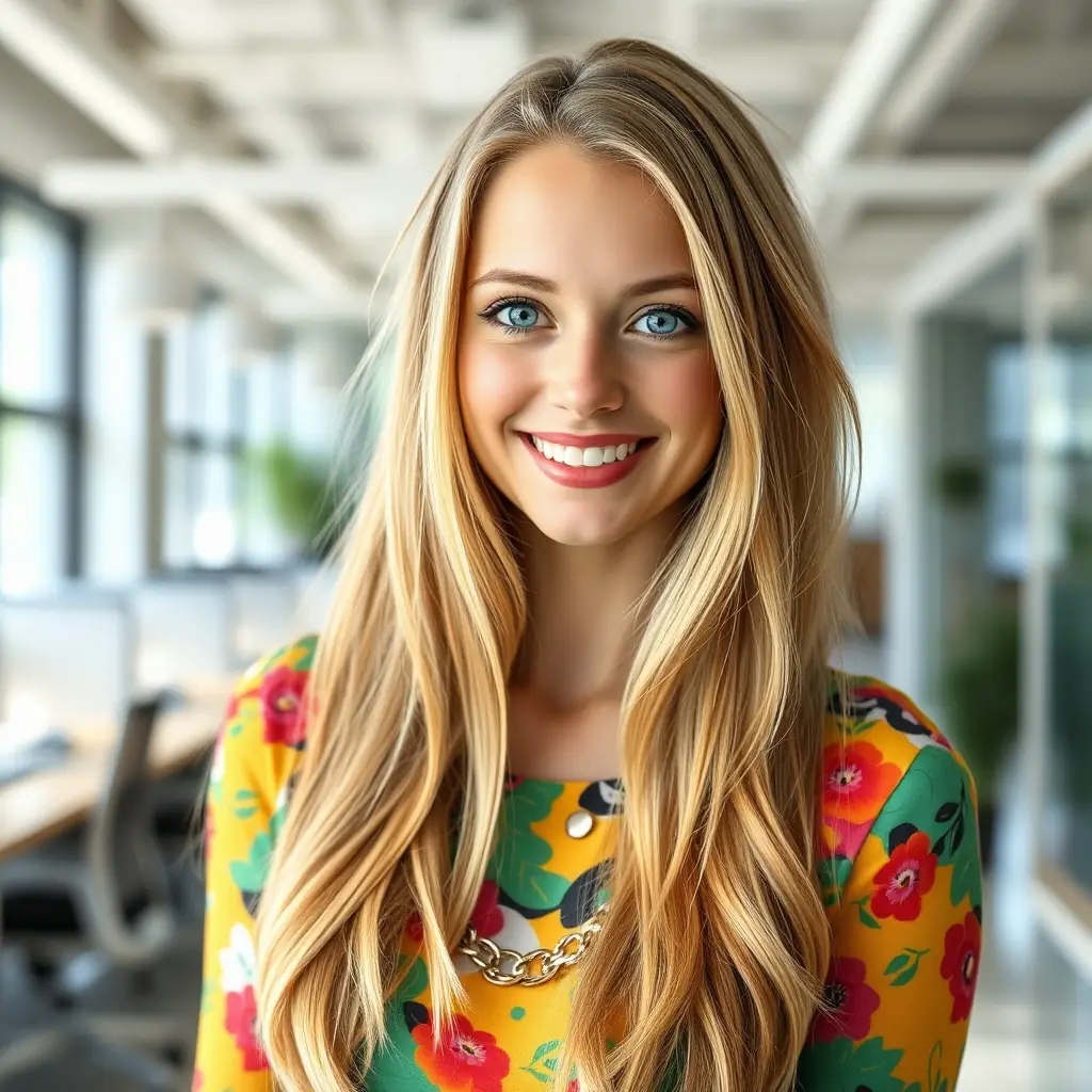 Emily is a woman in her mid-20s with bright, enthusiastic eyes and a contagious laugh. She has long, blonde hair and wears comfortable, practical clothing.