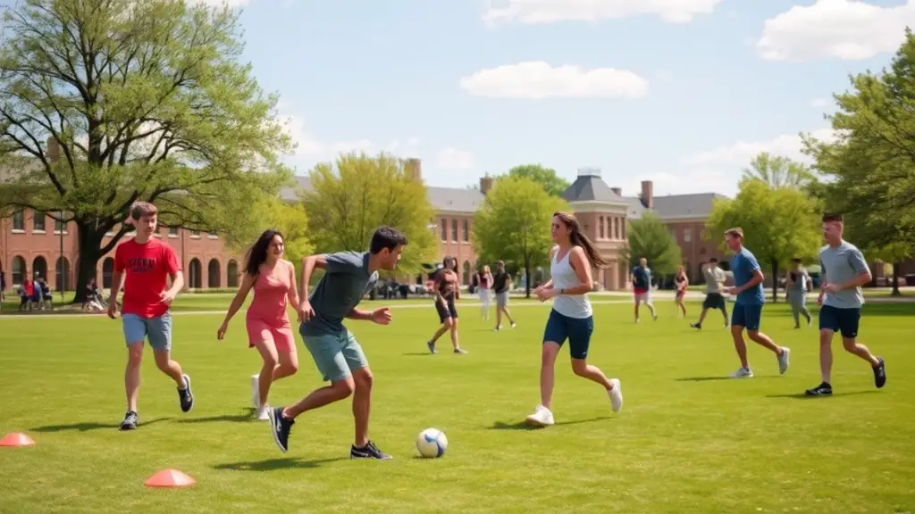 A dynamic image of students participating in sports, arts, or leadership activities in an international setting, emphasizing diversity and engagement.