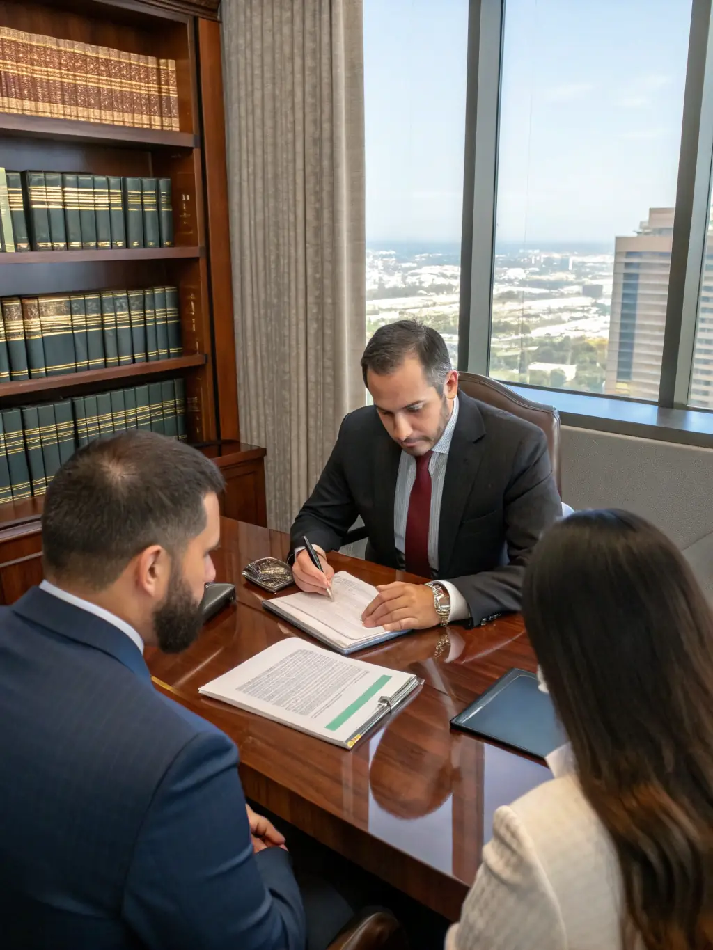 A professional lawyer assisting a client with their Social Security disability application in a well-lit office, emphasizing trust and expertise.