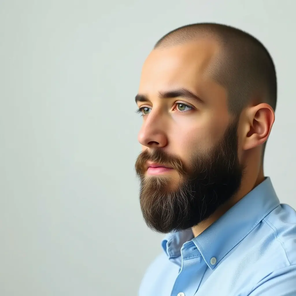 Kenji has a neatly trimmed beard and wears glasses. He has a thoughtful expression and a keen eye for detail.