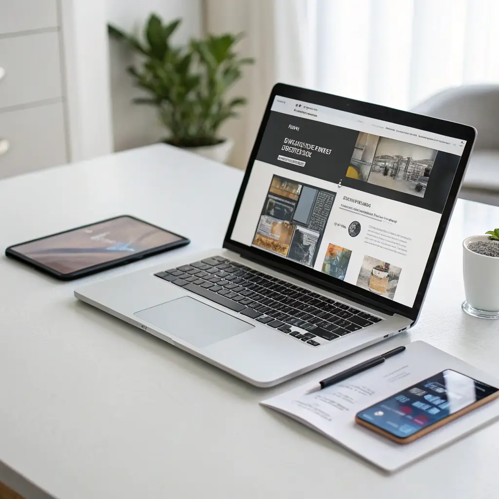 A clean, modern image showcasing a website being built on a laptop, with lines of code subtly visible in the background. The image should convey professionalism, precision, and the technical expertise of ZARX Agency.